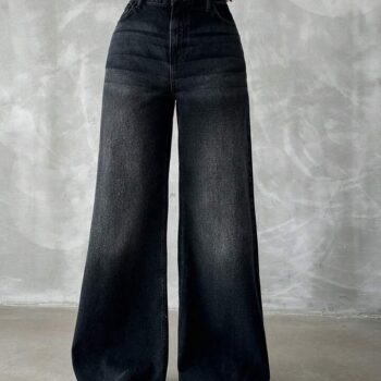 🦋 High Waist Whisker Wash Super Wide Leg Denim – Black 🔥