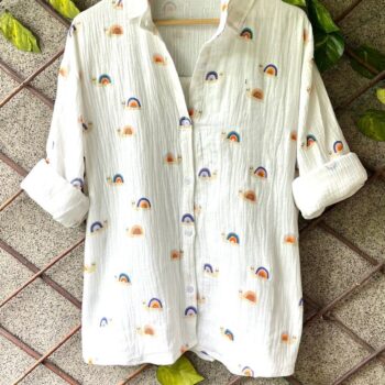 🌸 Cute Snail Printed Mulmul Shirt 🐌