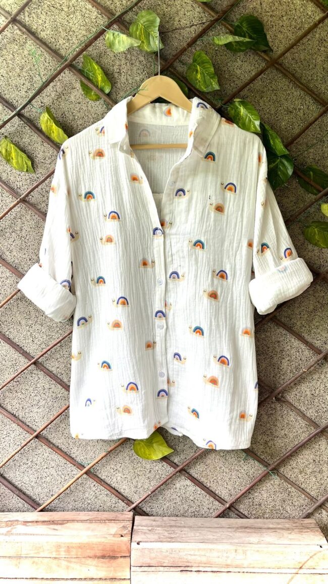 🌸 Cute Snail Printed Mulmul Shirt 🐌