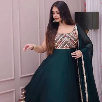 👗 Designer Embroidered Georgette Gown with Dupatta – LG-1938