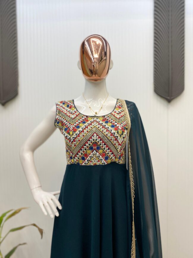 👗 Designer Embroidered Georgette Gown with Dupatta – LG-1938 - Image 3