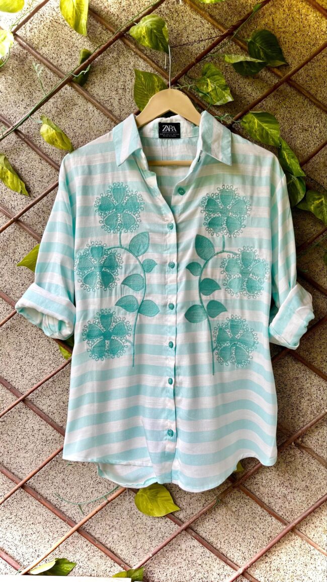 🌿 SEA GREEN EMBROIDERED SHIRT ✨ - Image 2