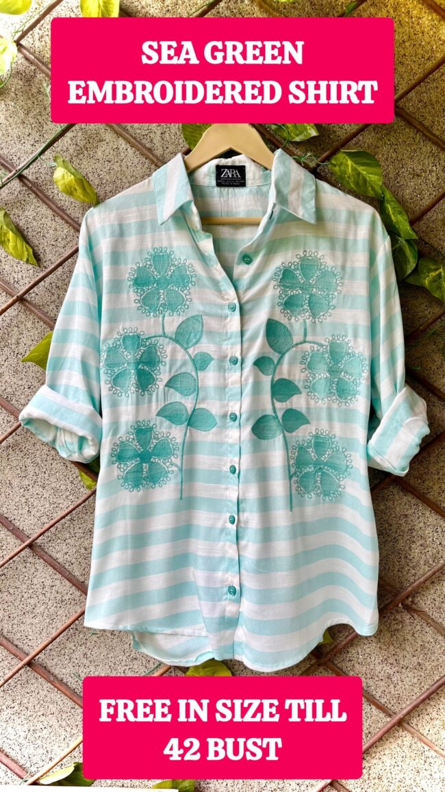 🌿 SEA GREEN EMBROIDERED SHIRT ✨