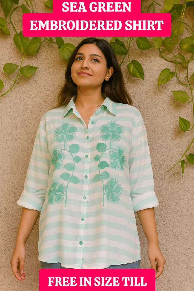 🌿 SEA GREEN EMBROIDERED SHIRT ✨ - Image 3