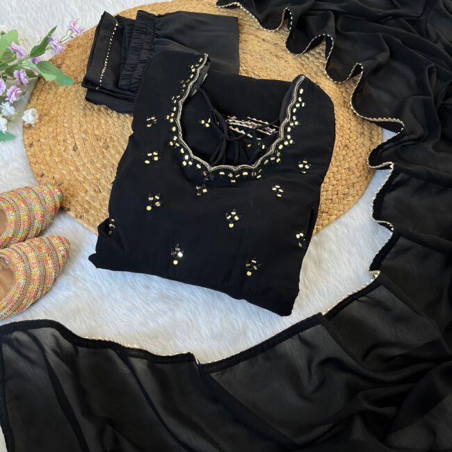 Party Wear Georgette Gown Set 🖤 - Image 2