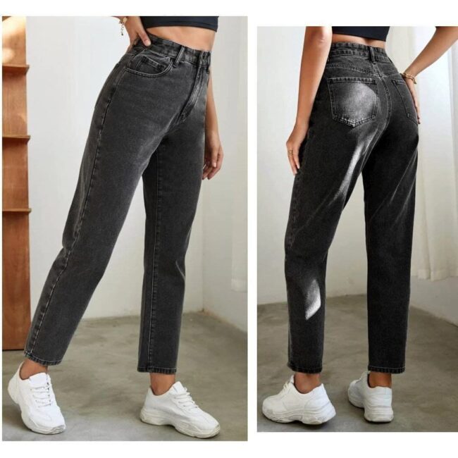Charcoal Mom Fit Denim Jeans – Loose Fit | High Waist - Image 2