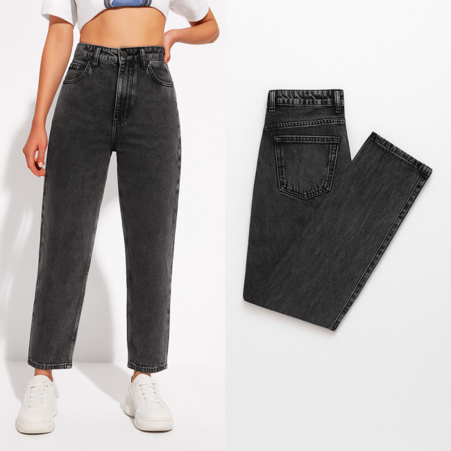 Charcoal Mom Fit Denim Jeans – Loose Fit | High Waist