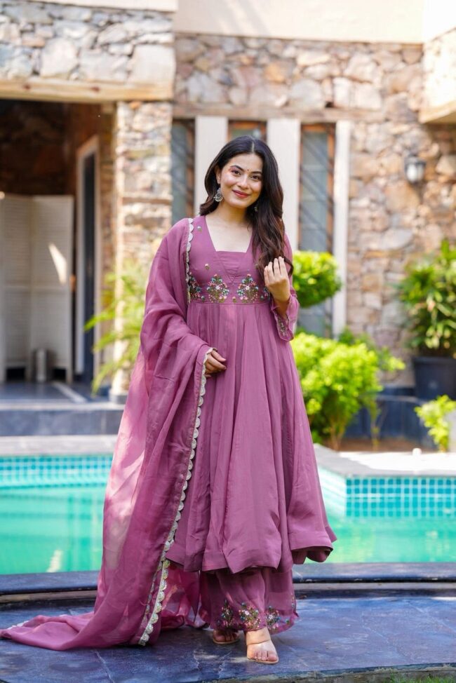 ✨ NSR-863 – Designer Partywear Top-Plazzo-Dupatta Set 👗 - Image 3