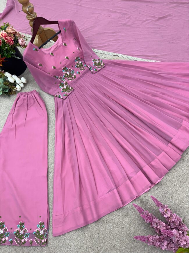 ✨ NSR-863 – Designer Partywear Top-Plazzo-Dupatta Set 👗 - Image 9