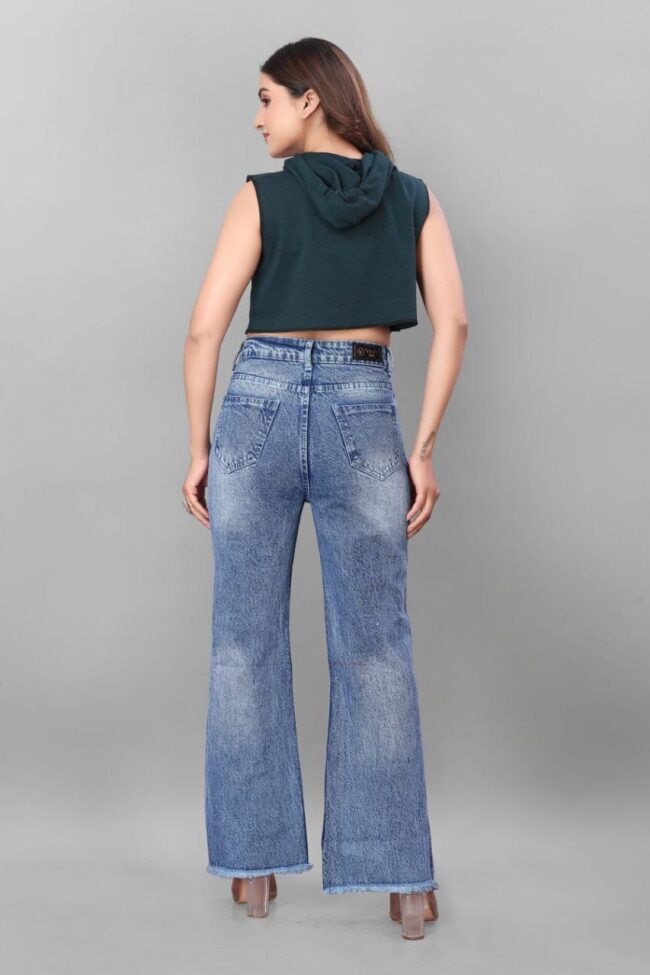 Spray Wash Boot Cut Jeans – Stone Blue - Image 3