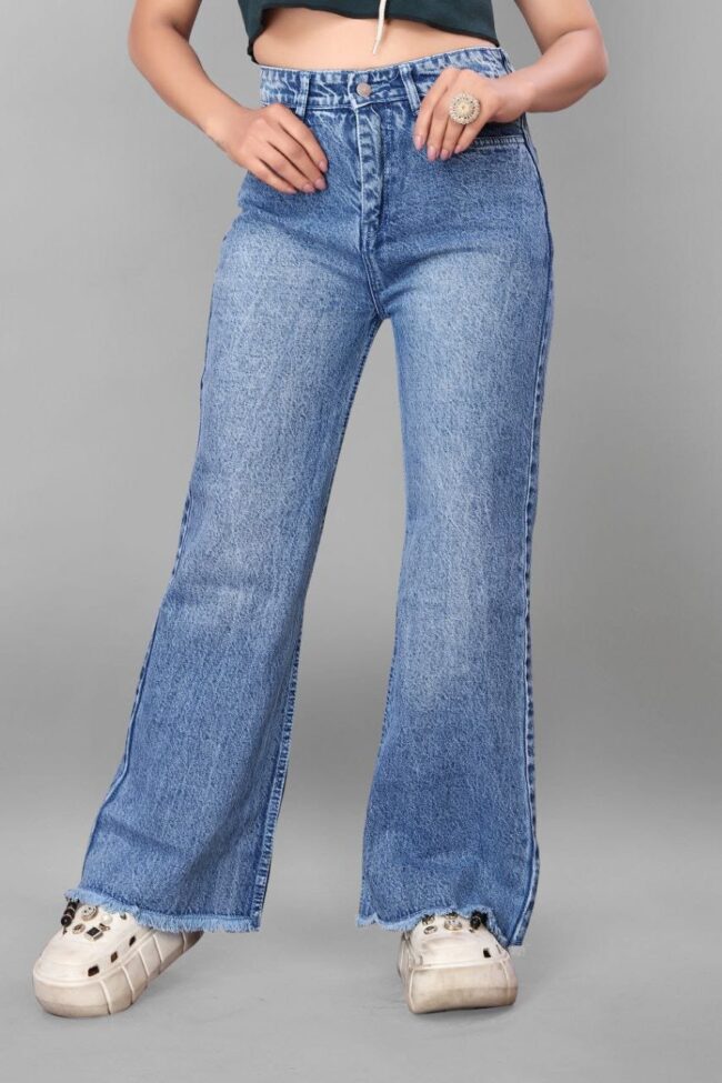 Spray Wash Boot Cut Jeans – Stone Blue - Image 7