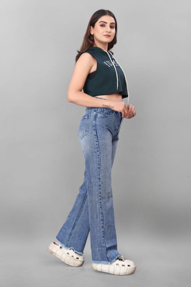 Spray Wash Boot Cut Jeans – Stone Blue - Image 2