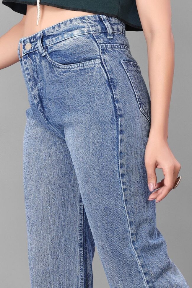 Spray Wash Boot Cut Jeans – Stone Blue - Image 5