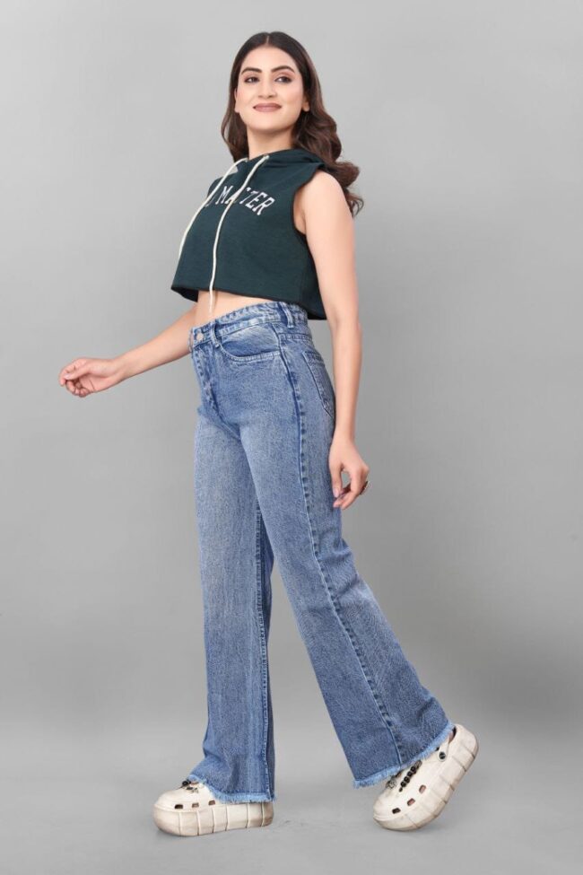 Spray Wash Boot Cut Jeans – Stone Blue - Image 4