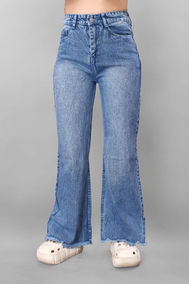 Spray Wash Boot Cut Jeans – Stone Blue - Image 6