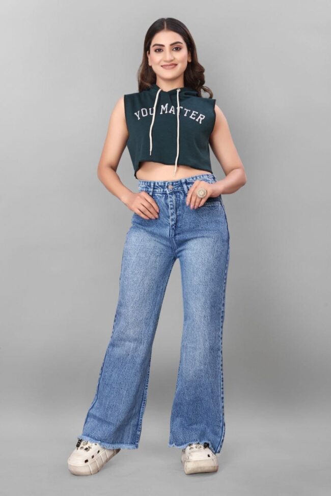 Spray Wash Boot Cut Jeans – Stone Blue