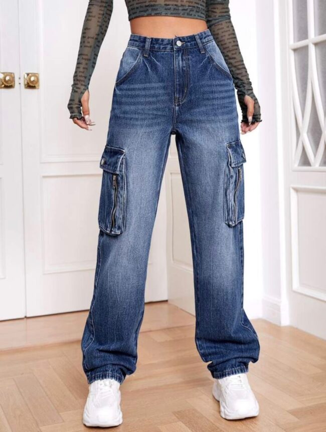 💞 Six Pocket Zipper High-Waist Wide-Leg Jeans 💕 - Image 2