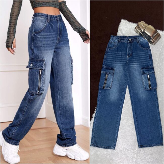 💞 Six Pocket Zipper High-Waist Wide-Leg Jeans 💕 - Image 5